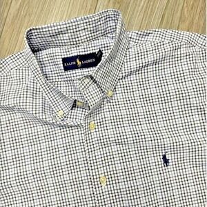 Polo Ralph Lauren Men XL Blue Black Gingham Check Short Sleeve Button Down Shirt